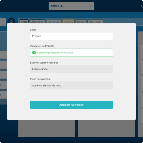 Ilustração da parte do fluxo de cadastro de nova vida relacionando o Setor/Cargo com o PCMSO